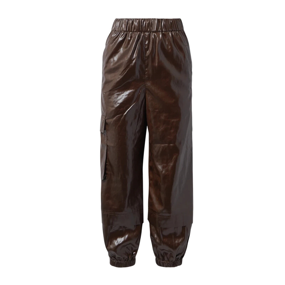 Tibi Glossed Crepe Brown Gleam Wilt Track Pants Size S