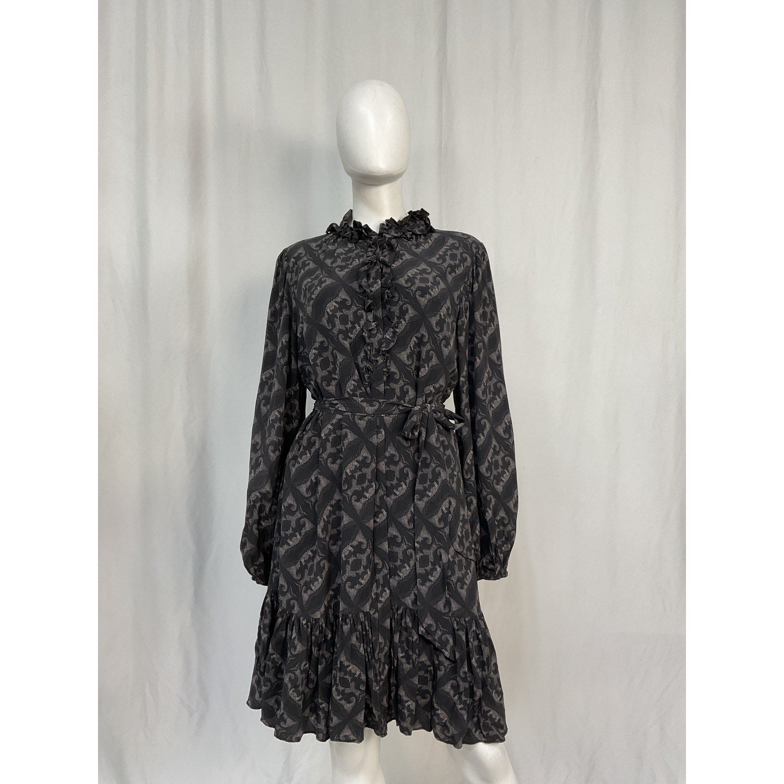 Kobi Halperin 'Landry' Black Viscose Noveau Print Dress Size XL