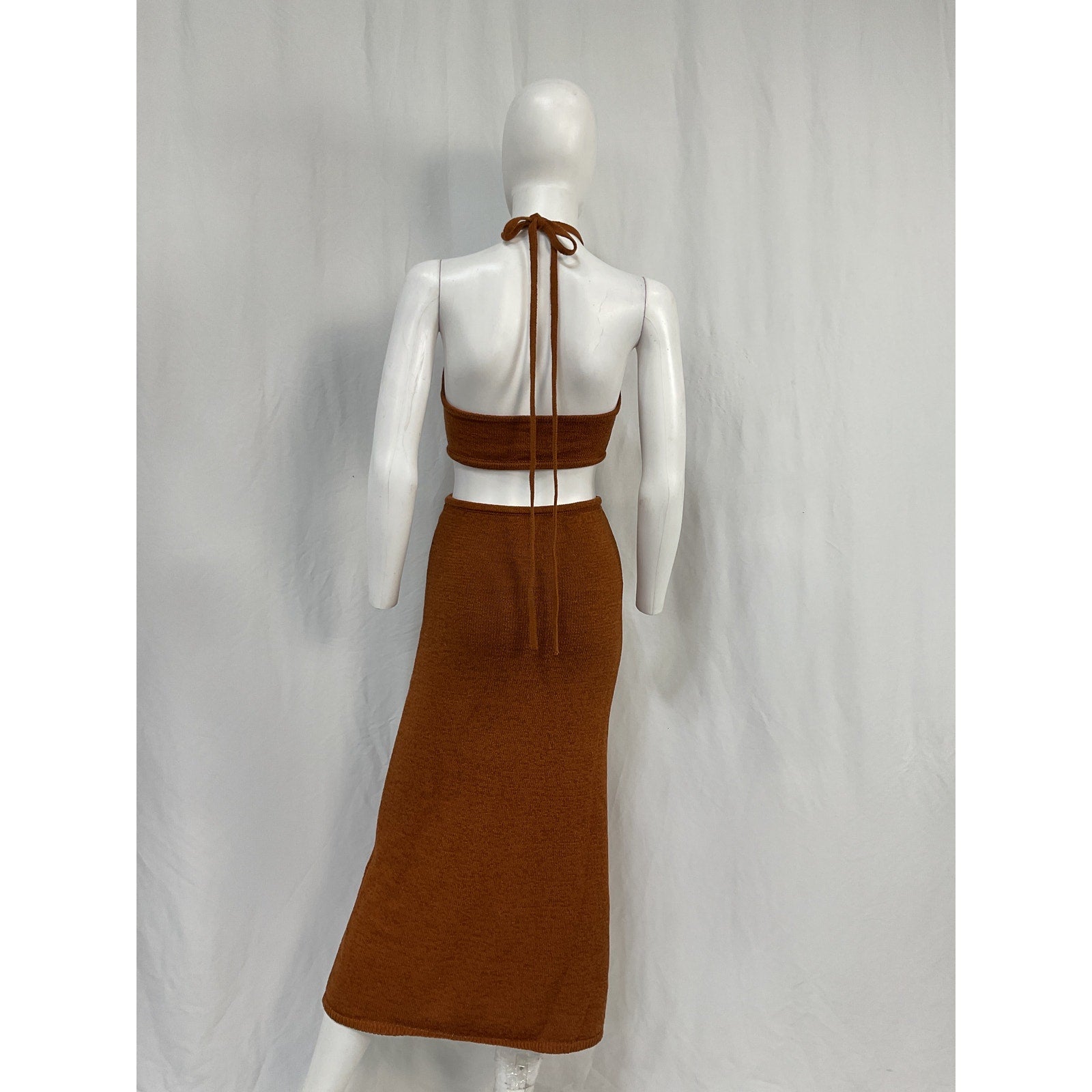 Cult Gaia Halterneck Brown Cotton Long Dress Size XS