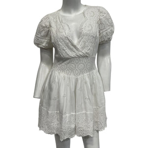 Loveshackfancy Embroidered Antique White Valente Dress Size 4