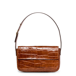Staud Croc Embossed Leather Brown Tommy Shoulder Bag