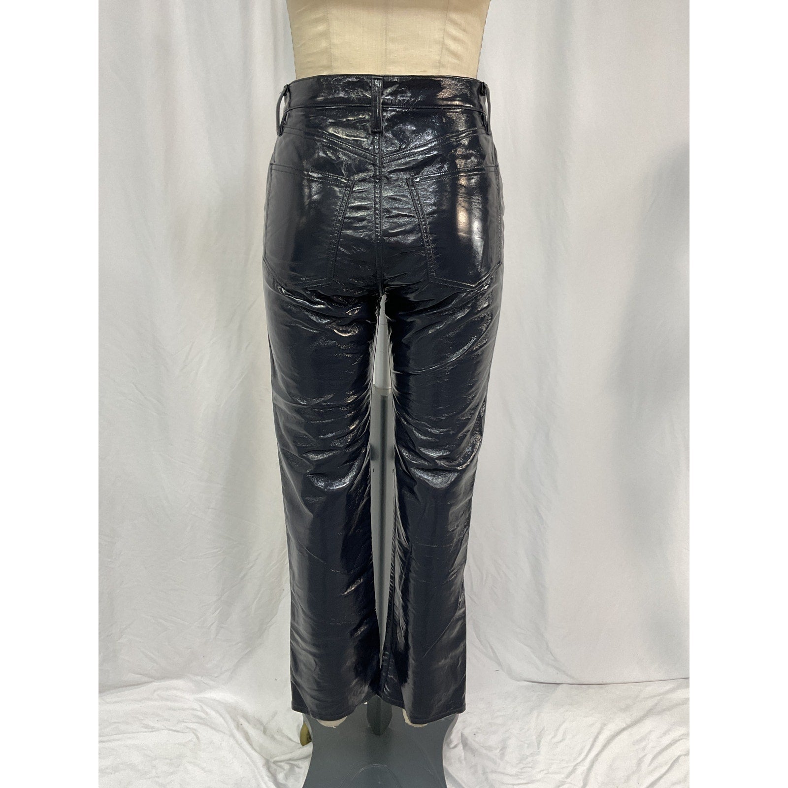 Agolde 90S Pinch Waist Black Leather Recycled Leather Pants Size 26