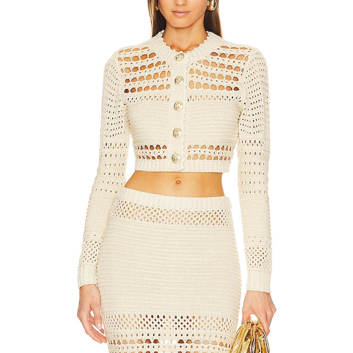 Retrofête Cropped Ivory Gold Nico Cardigan Size XS