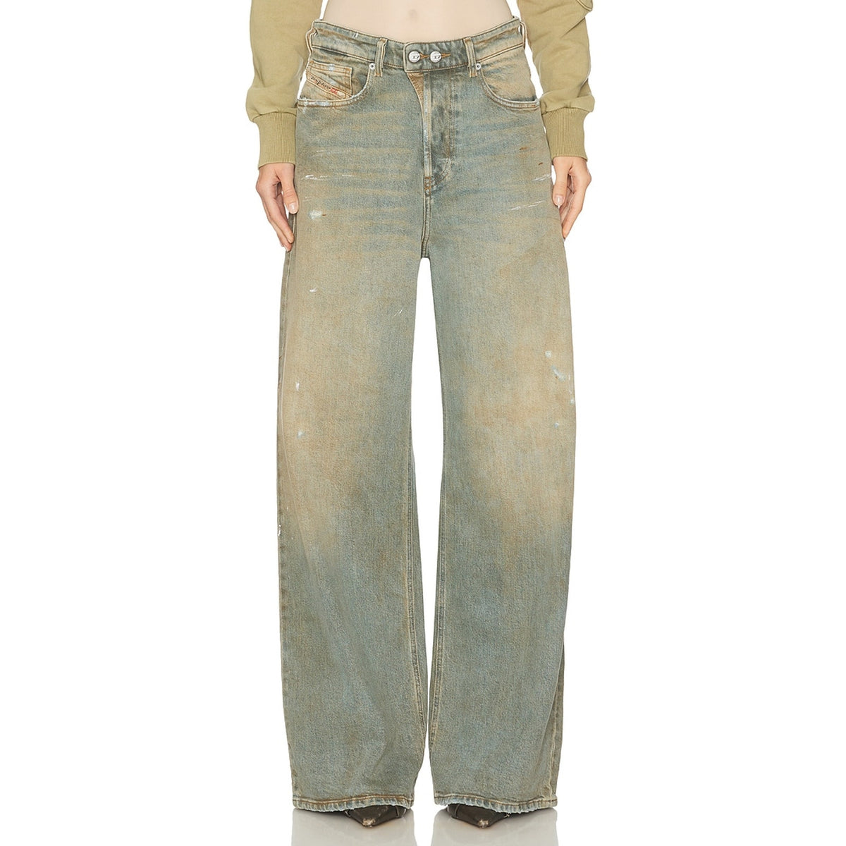 Diesel Distressed Light Blue Sire Wide Leg Denim Jeans Size 25