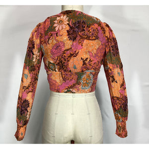 A.L.C. 'Samara' Cropped Orange Floral Print Silk Wrap Blouse Size 2