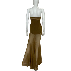 Norma Kamali Strapless Bronze Shirred Fishtail Gown Size XS