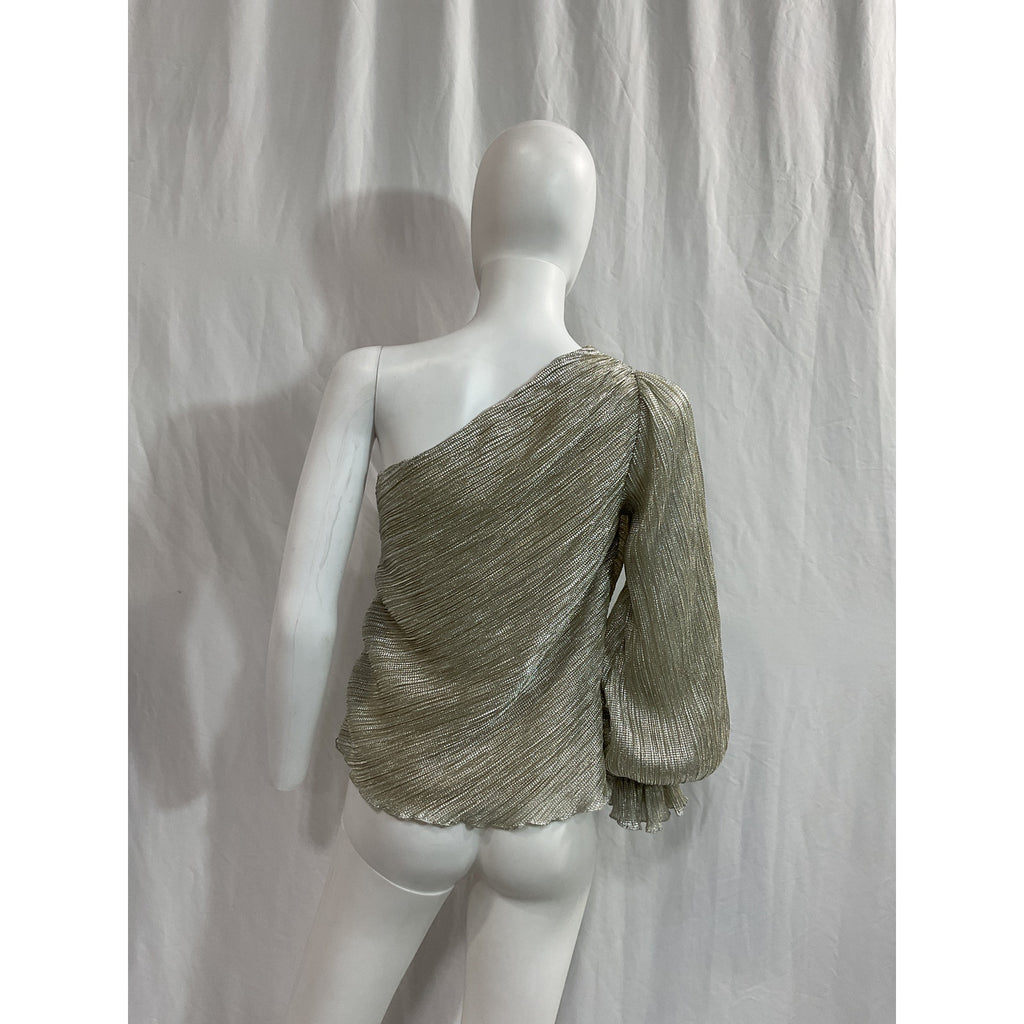 Saylor 'Yael' Silver Pliss� One-Shoulder Top Size XS