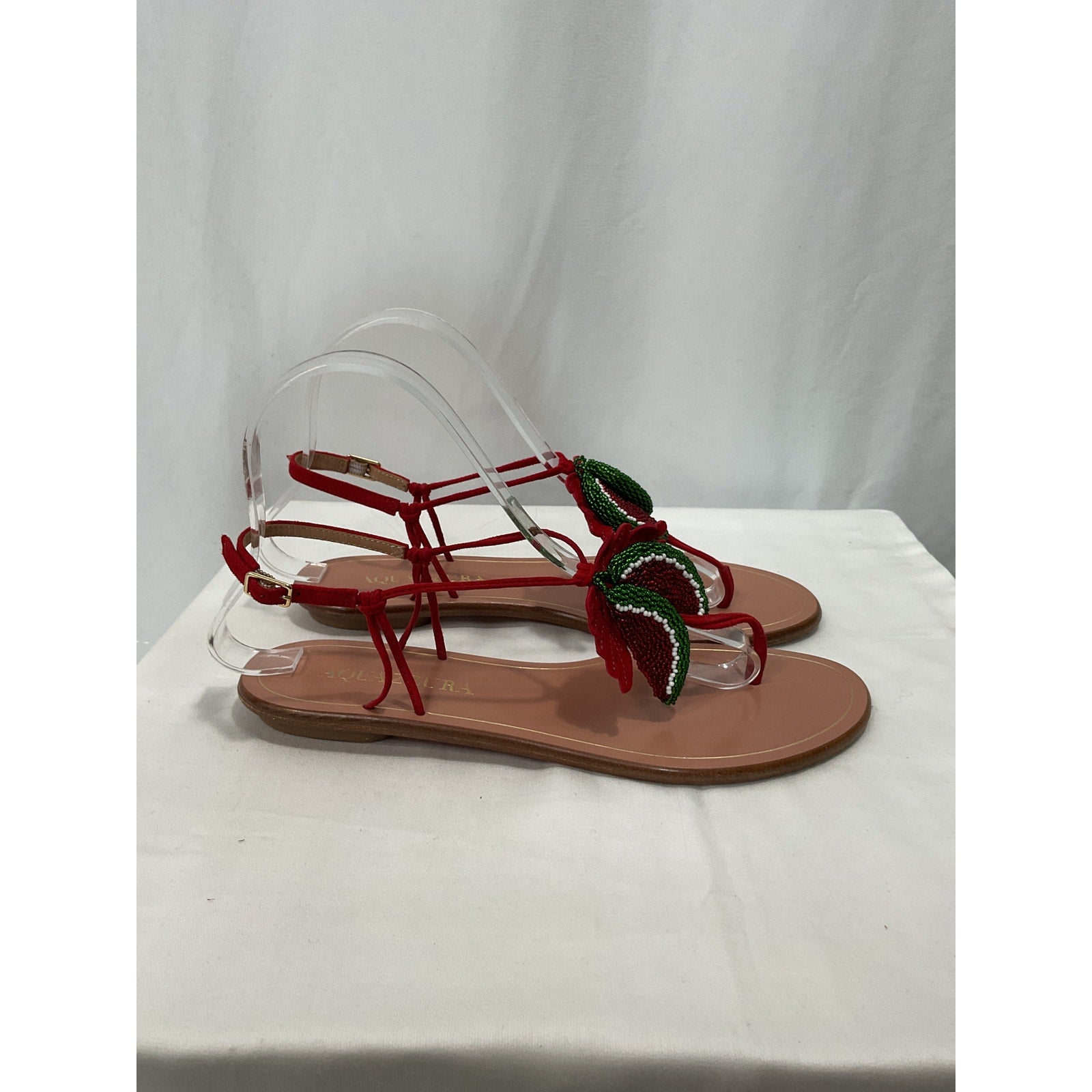 Aquazzura 'Patillita' Red Suede Leather Flat Sandal Size 7