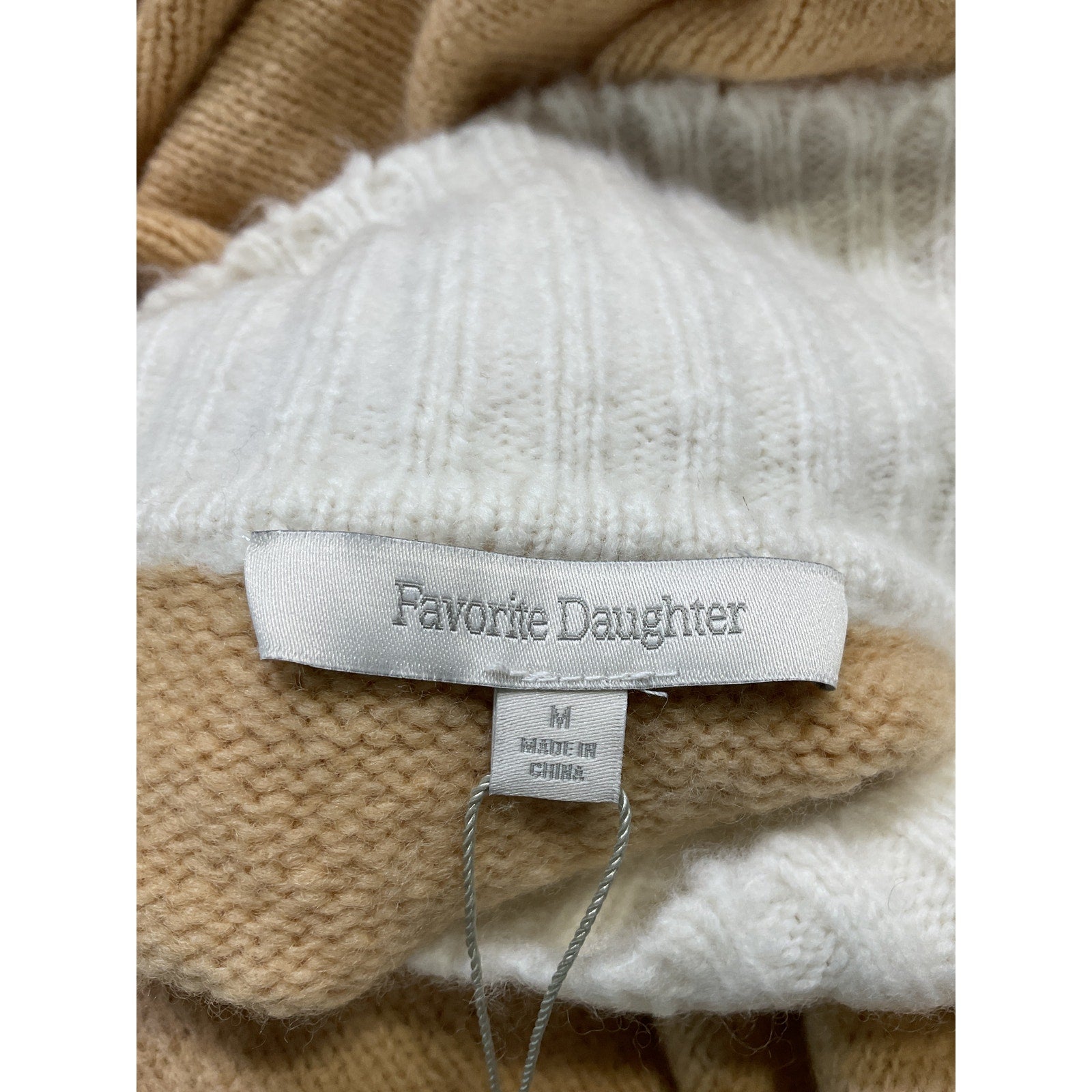 Favorite Daughter 'The Andi' Beige Contrast Rib Turtleneck Wool & Cashmere Blend Sweater Size M - NWT