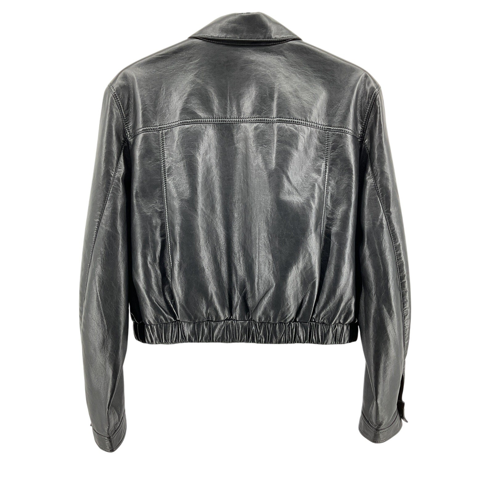 Agolde 'Essie' Black Recycled Leather Cropped Jacket Size XL