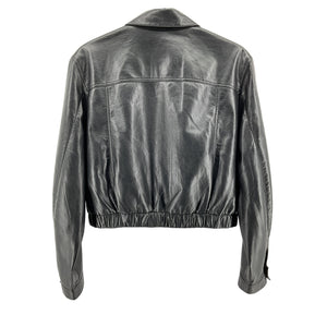 Agolde 'Essie' Black Recycled Leather Cropped Jacket Size XL