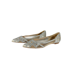 Badgley Mischka Embellished Ivory Satin Gigi Pointed Toe Flats Size 8