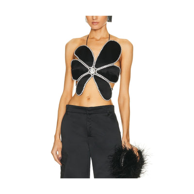 Area Embellished Black Mussel Flower Top Size 0