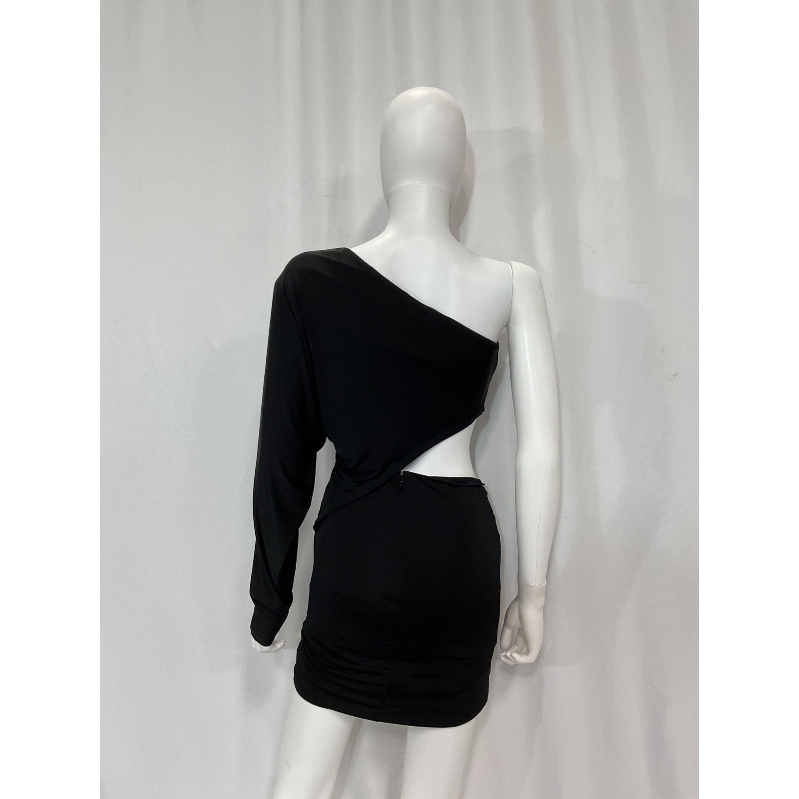 Michael Costello 'Avianna' Black One Shouulder Gathered Mini Dress Size S - NWT