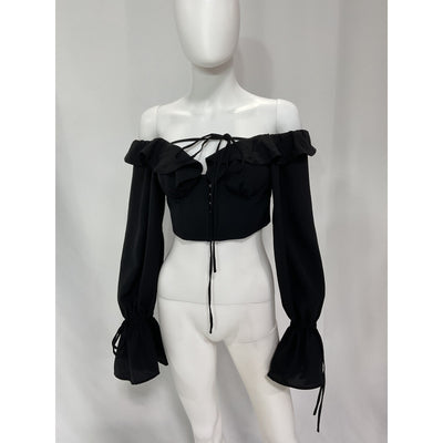Majorelle 'Stefano' Black Halterneck Bell Sleeve Bustier Top Size S