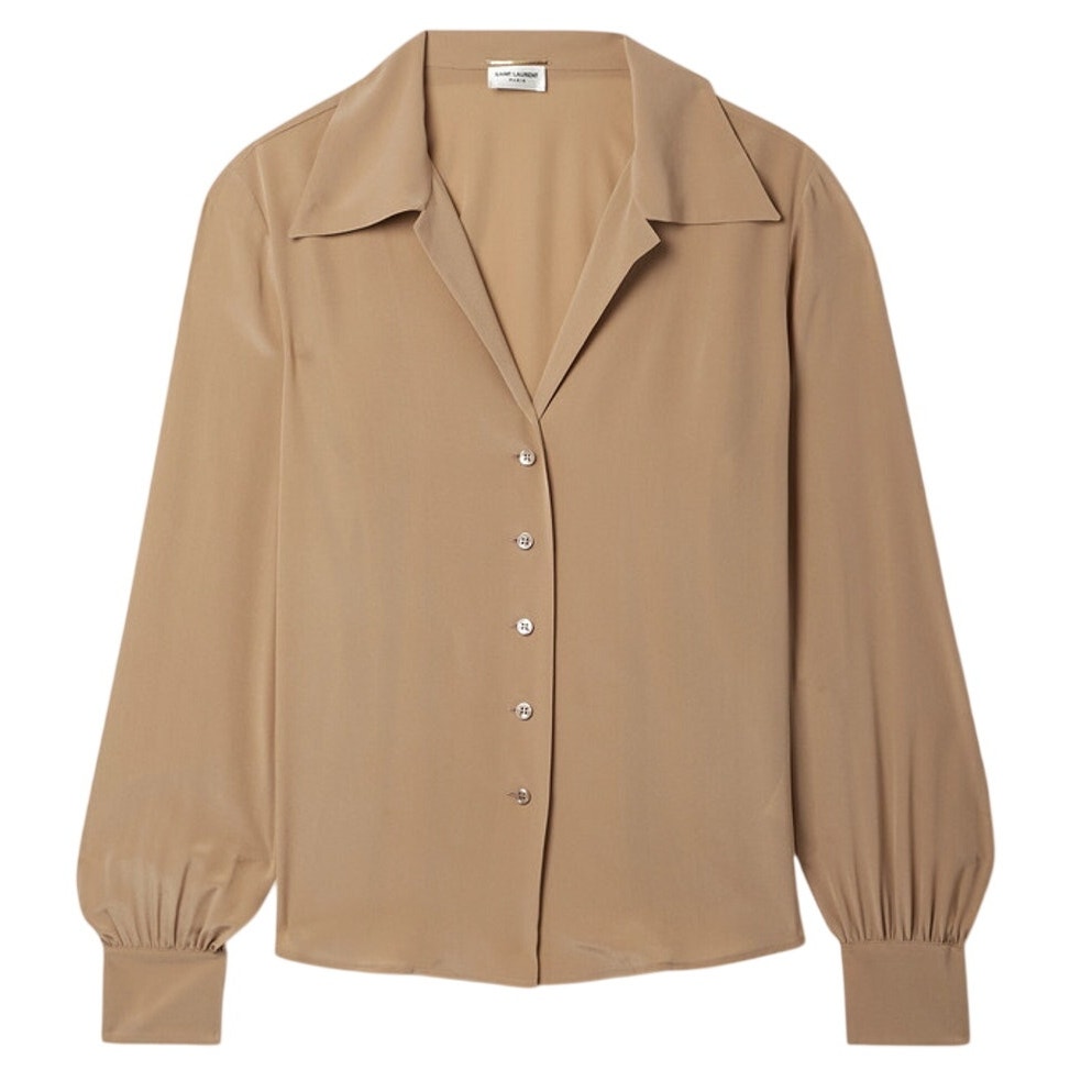 Saint Laurent Elegant Sand Silk Crepe Blouse Size FR 34 / US 2