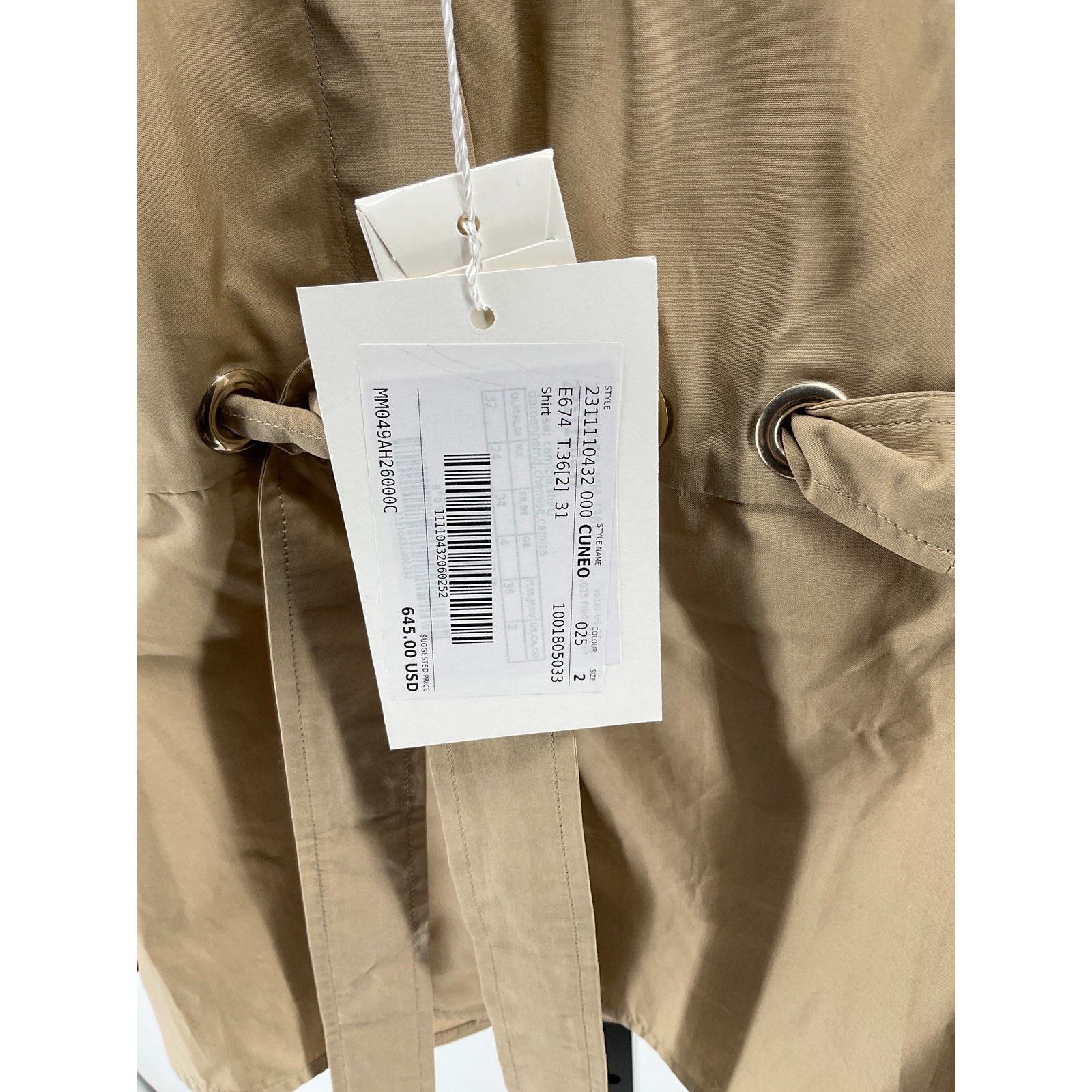 Max Mara 'Cuneo' Tan Cotton Top Size 2 - NWT