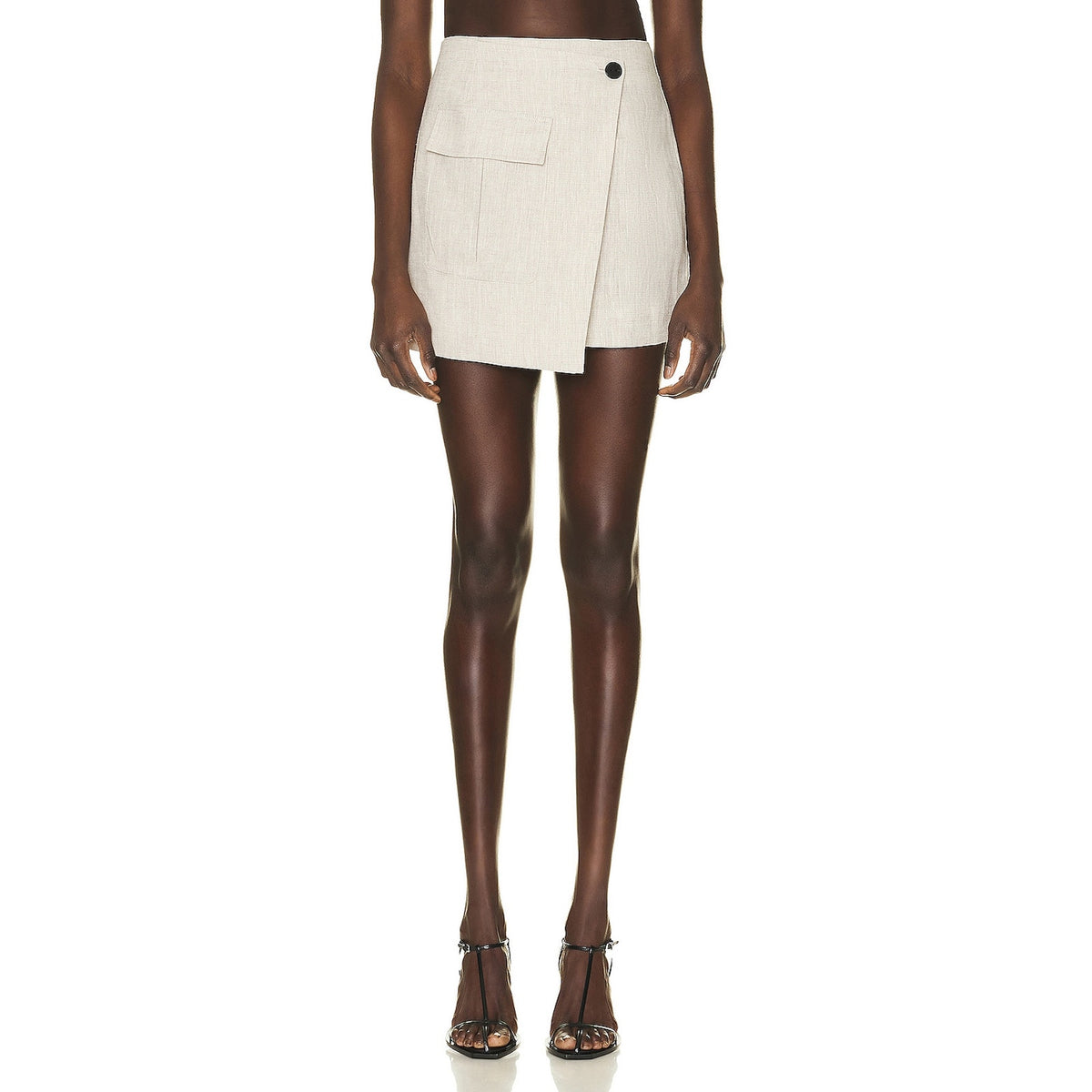 Matthew Bruch Beige Linen Cargo Wrap Mini Skirt Size 3