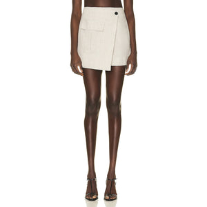 Matthew Bruch Beige Linen Cargo Wrap Mini Skirt Size 3