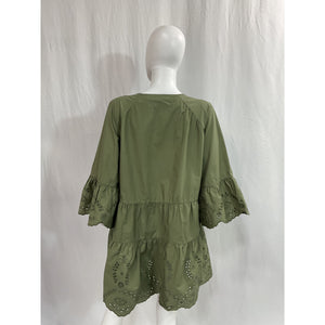 Self-Portrait 'Broderie' Green Organic Cotton Mini Dress Size 4