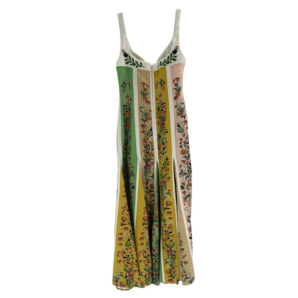 Farm Rio 'Delicate' Green Linen Floral Stripes Sleeveless Gore Dress Size XS