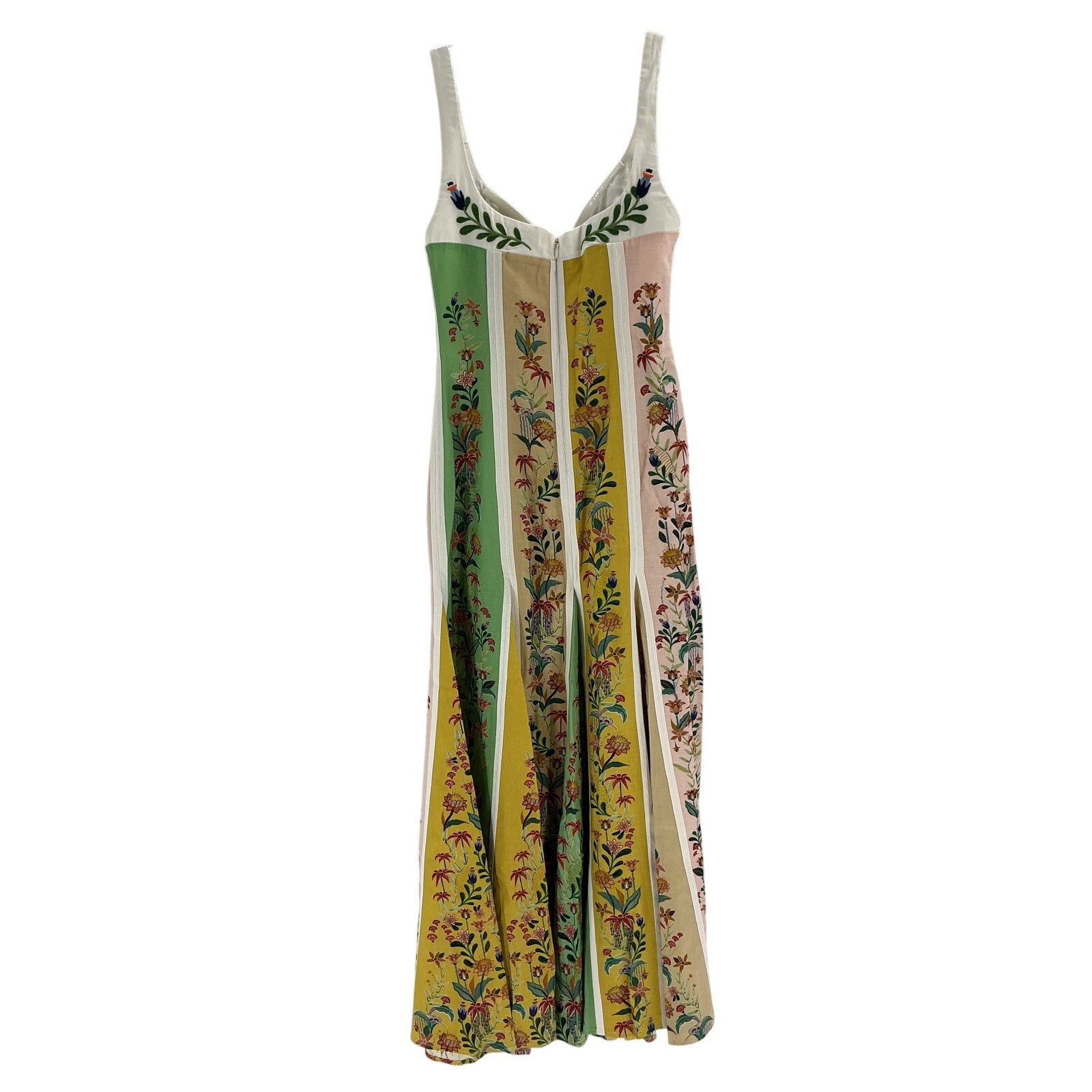 Farm Rio 'Delicate' Green Linen Floral Stripes Sleeveless Gore Dress Size XS