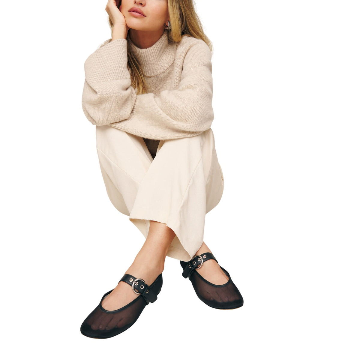 Reformation 'Bethany' Black Ballet Flat Size 5.5