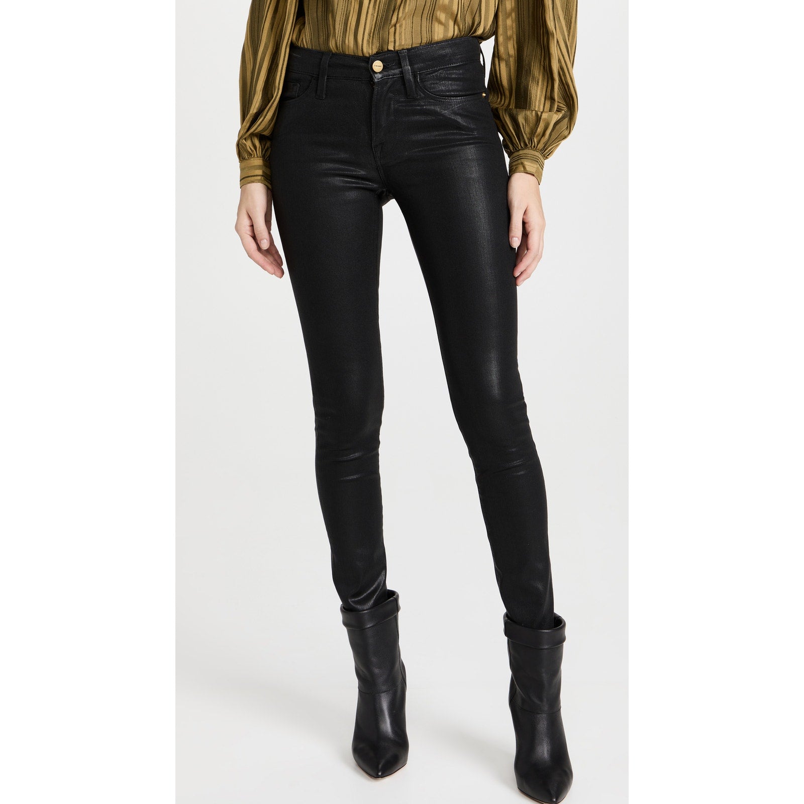 Frame Le Skinny 'De Jeanne' Black Cotton Coated Jeans Size 25