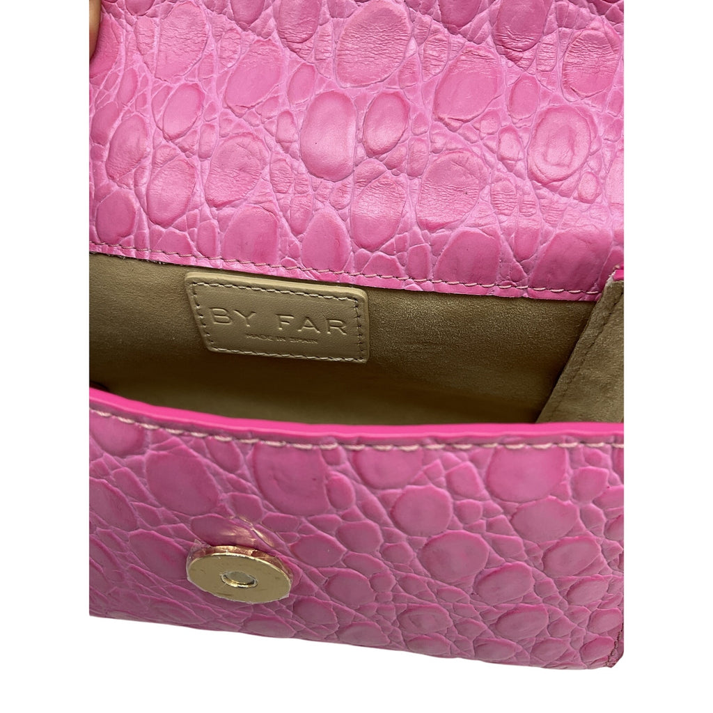 By Far Mini Pink Leather Croc-Embossed Shoulder Bag