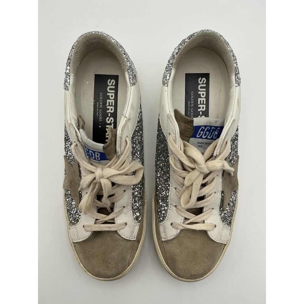 Golden Goose 'Superstar' Beige Leather Glitter Sneaker Shoe Size 8