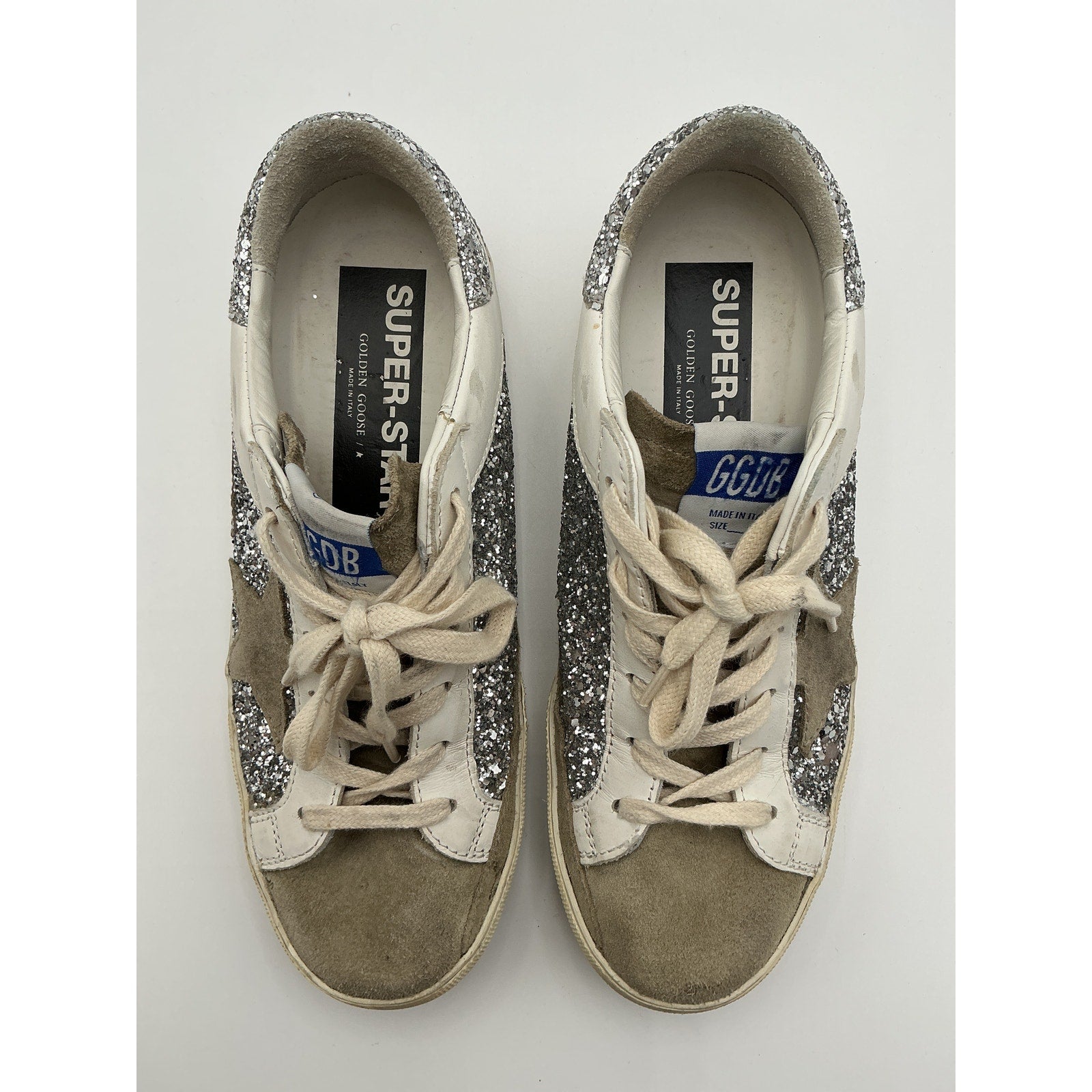 Golden Goose 'Superstar' Beige Leather Glitter Sneaker Shoe Size 8