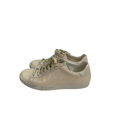 Gucci 'GG Ace' White Leather Embossed Sneaker - Size 10