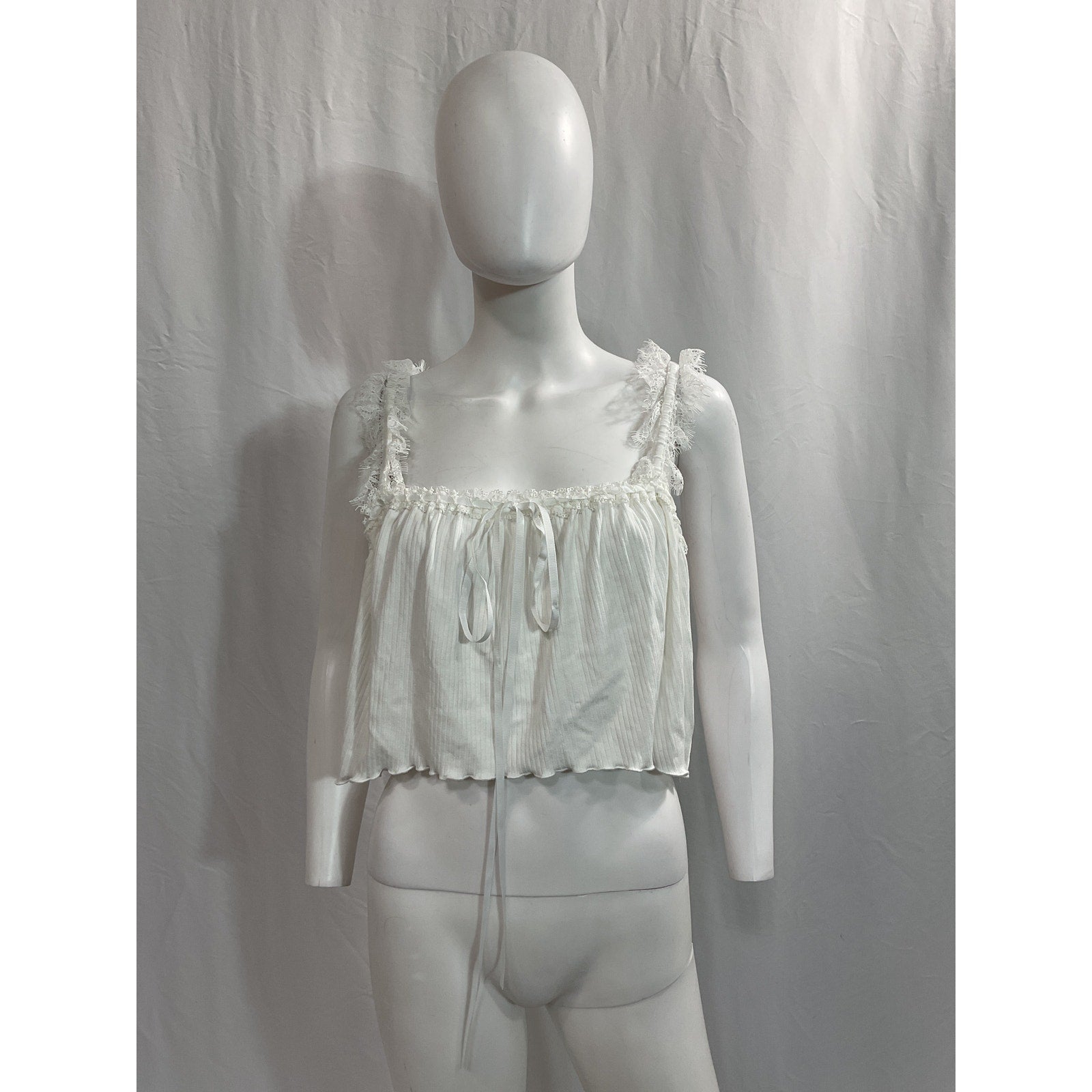 For Love & Lemons 'Joan' White Ribbon Tie Crop Top Size S