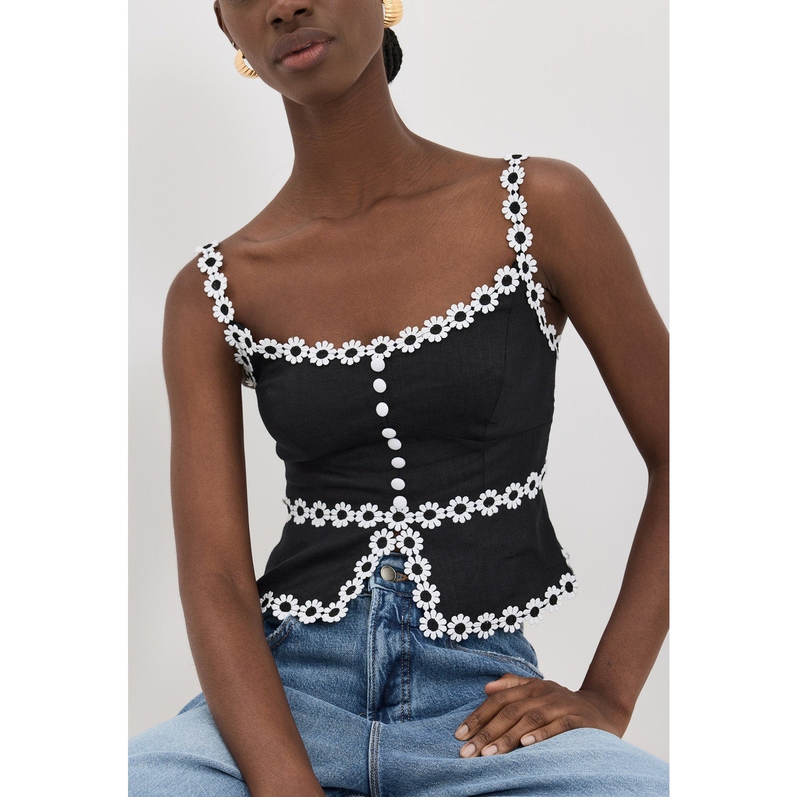 Reformation 'Minna' Black Linen Cropped Top Size 0