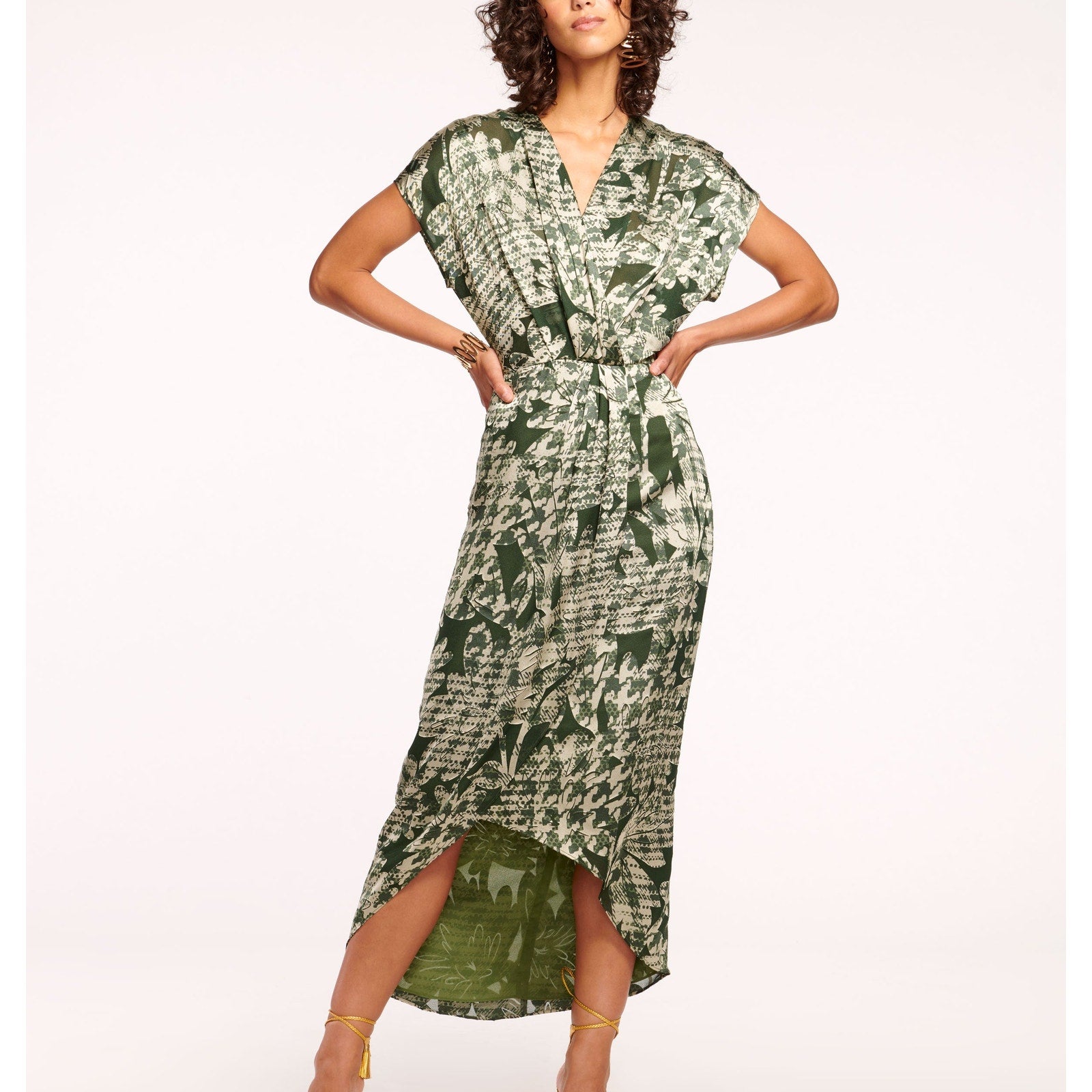 Ramy Brook 'Oakley' Green Viscose Short Sleeve Midi Dress Size 00