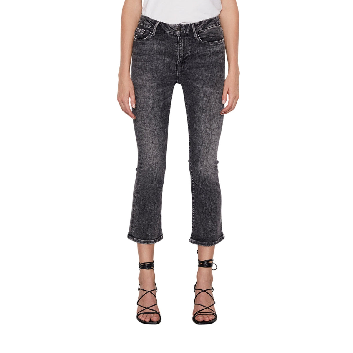 Frame Washed Gray Le One Crop Mini Boot Denim Jeans Size 1