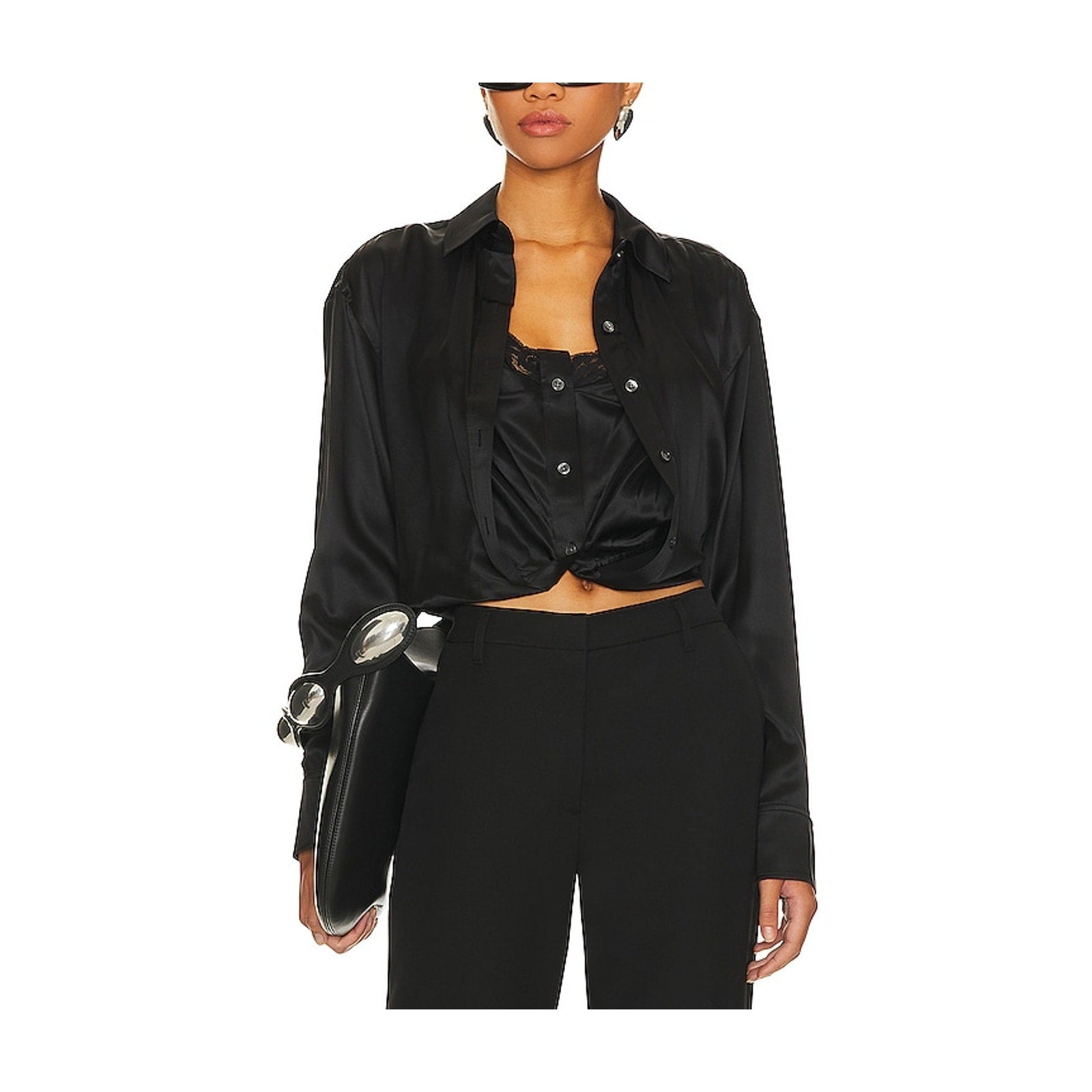 Alexander Wang Button Down Black Silk With Integrated Cami Blouse Size 2