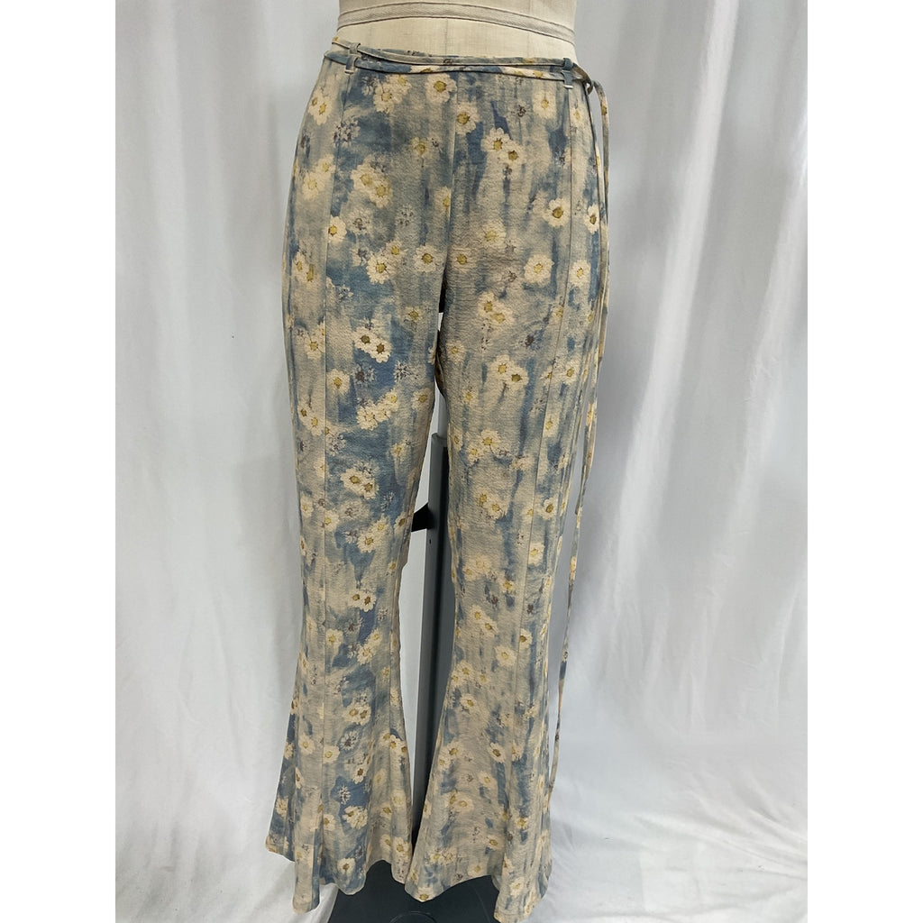 Acne Studios Floral-Print Blue Crepe De Chine Flared Pants Size 10