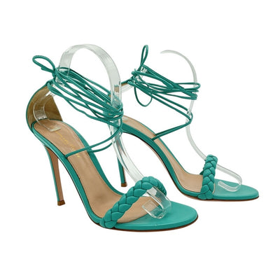 Gianvito Rossi Sleek Turquoise Braided Front Ankle Wrap Sandals Size 38.5 EU / 8.5 US