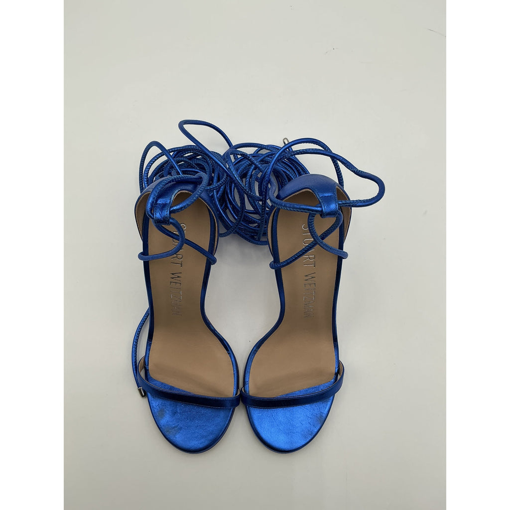 Stuart Weitzman 'Nudistwrap' Blue Leather 110 Sandal Size 8.5