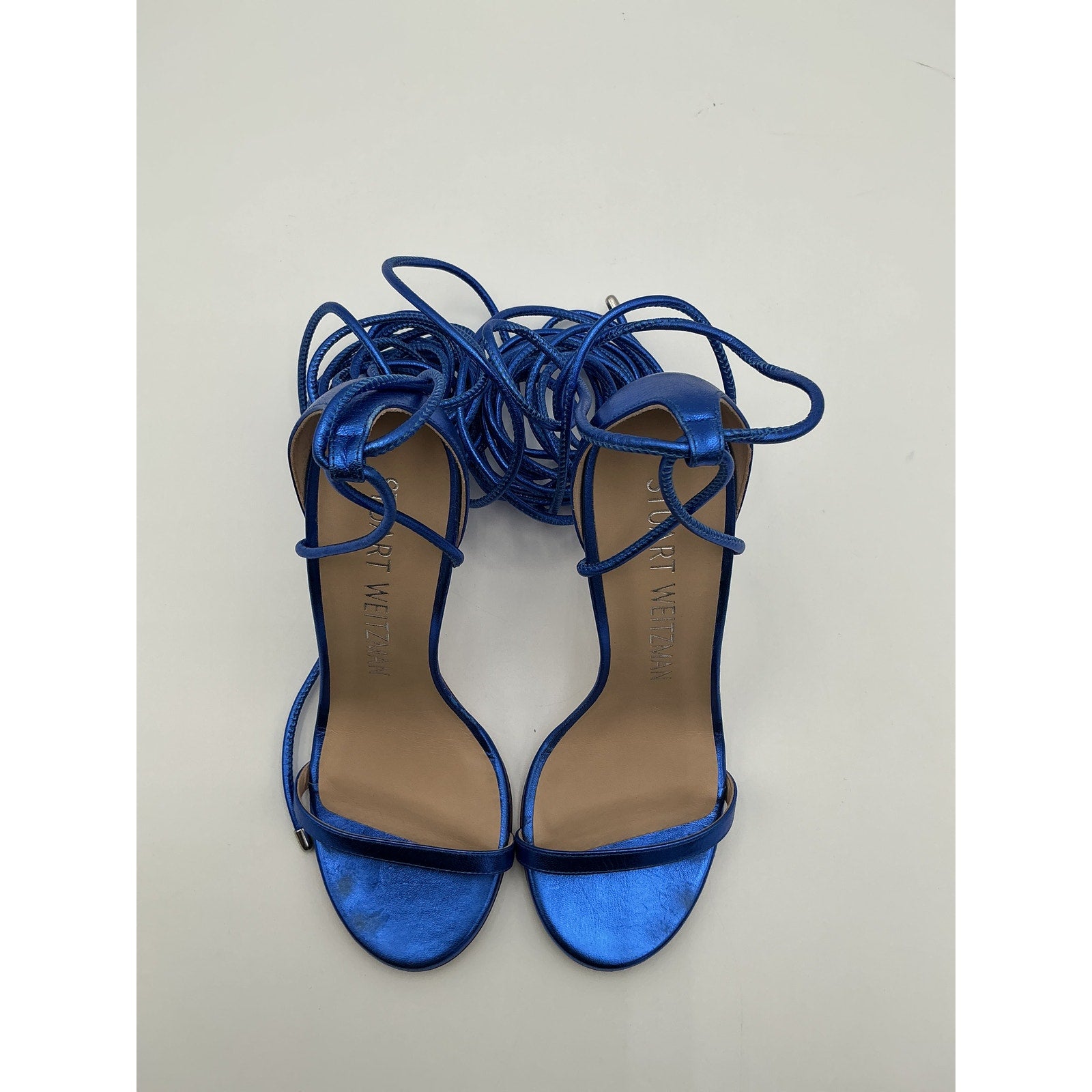 Stuart Weitzman 'Nudistwrap' Blue Leather 110 Sandal Size 8.5