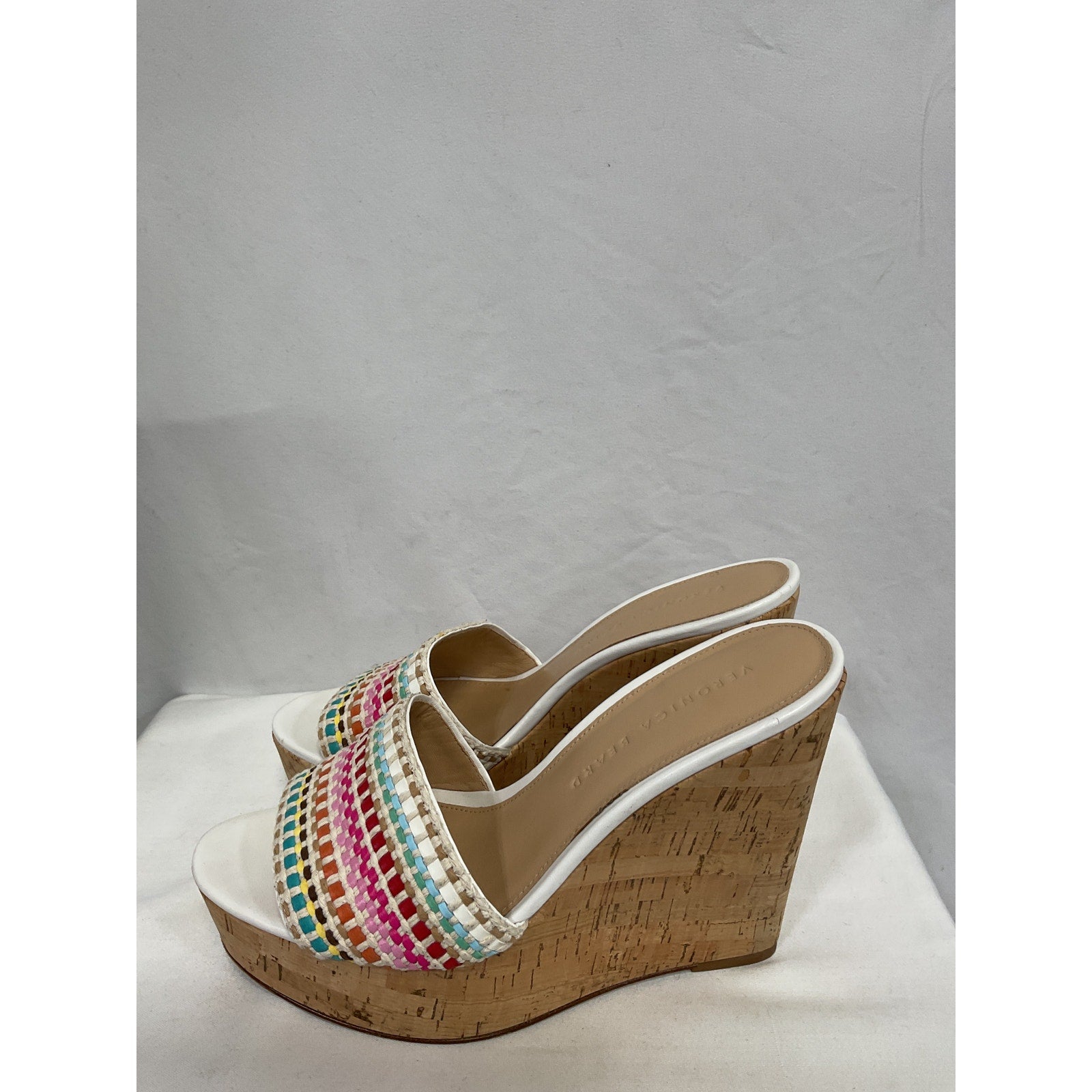 Veronica Beard 'Dali' Brown Leather Raffia Wedge Open Toe Sandals Size 6.5