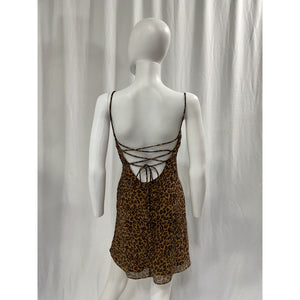 Staud 'Bellamy' Brown Leopart Print Cowl Neck Lace-Up Mini Dress Size XS
