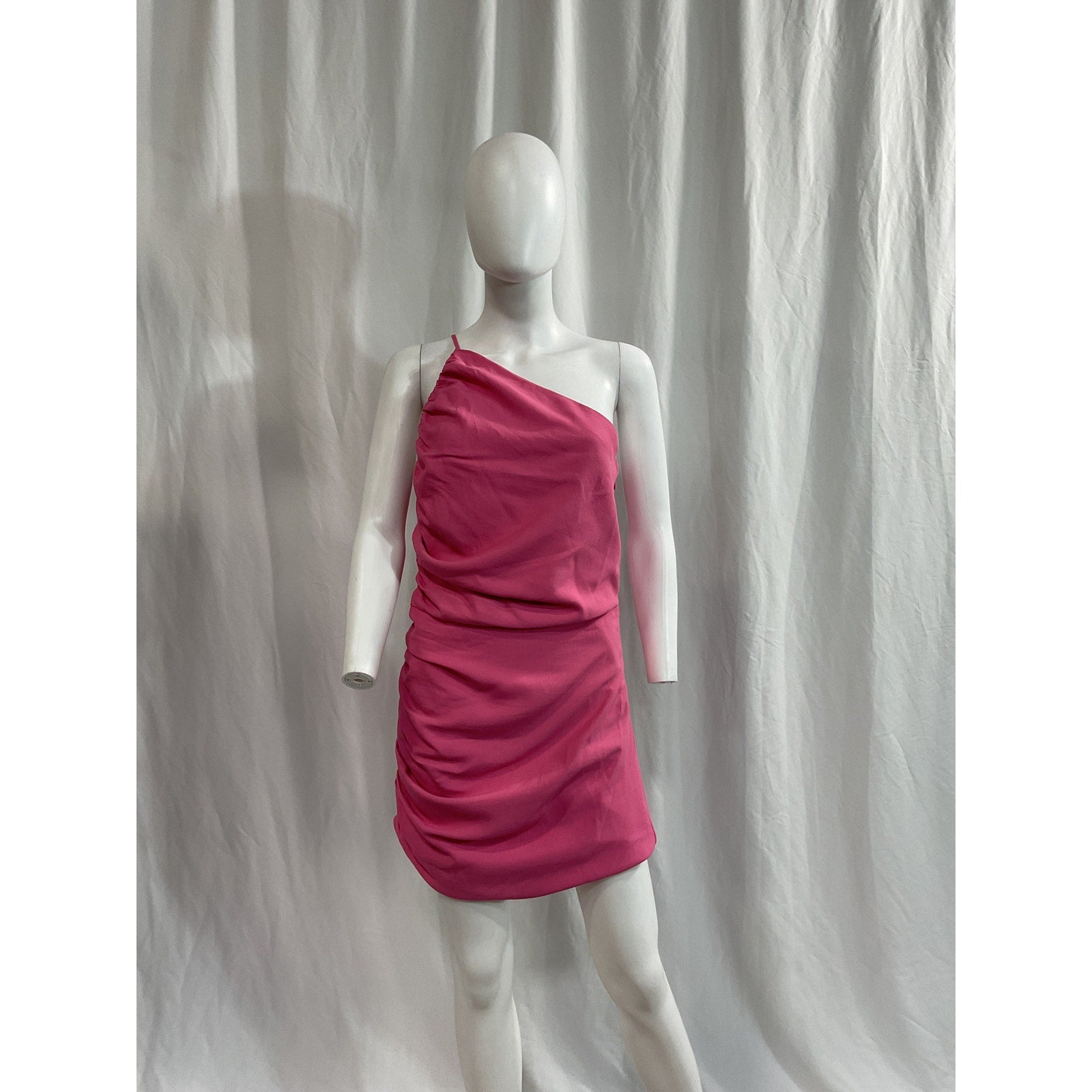 The Sei Asymmetric Pink Twill One Shoulder Gathered Mini Dress Size 8