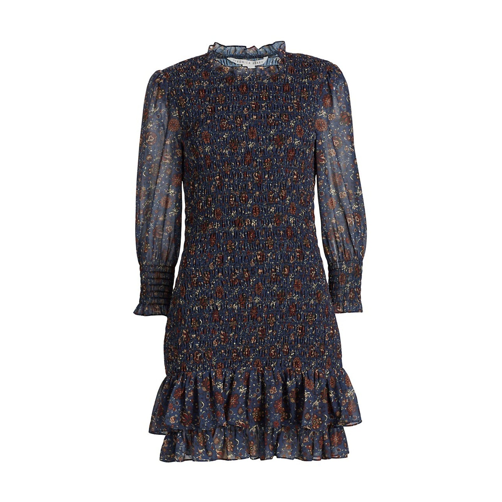 Veronica Beard 'Farha' Blue Long Sleeve Smocked Mini Dress Size 10