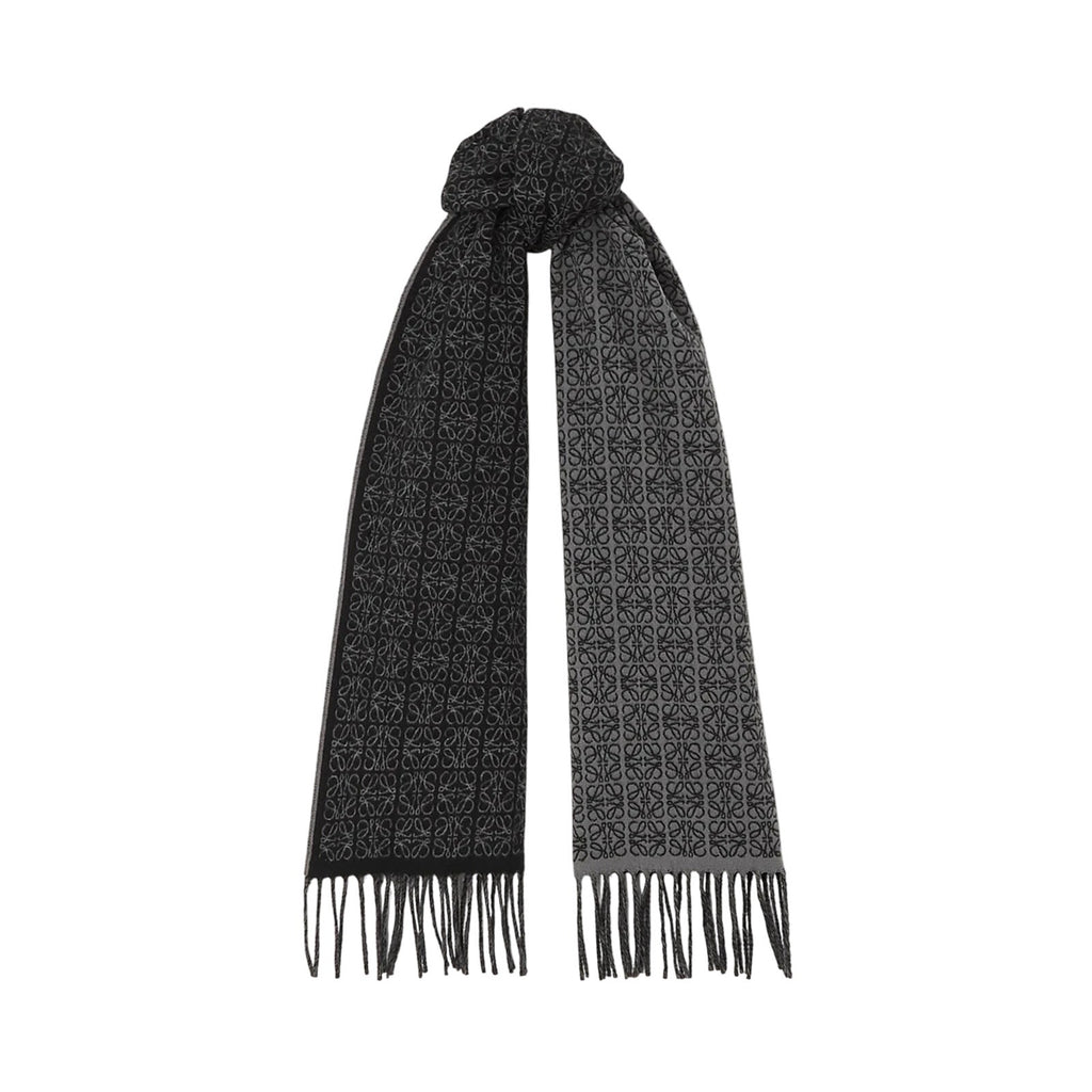 Loewe 'Reversible' Black Cashmere Leather-Trimmed Jacquard-Knit Cashmere Scarf Size OS
