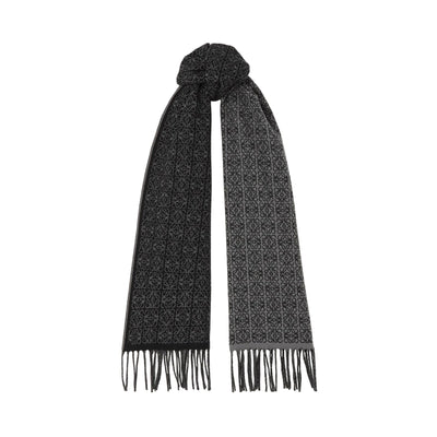 Loewe 'Reversible' Black Cashmere Leather-Trimmed Jacquard-Knit Cashmere Scarf Size OS