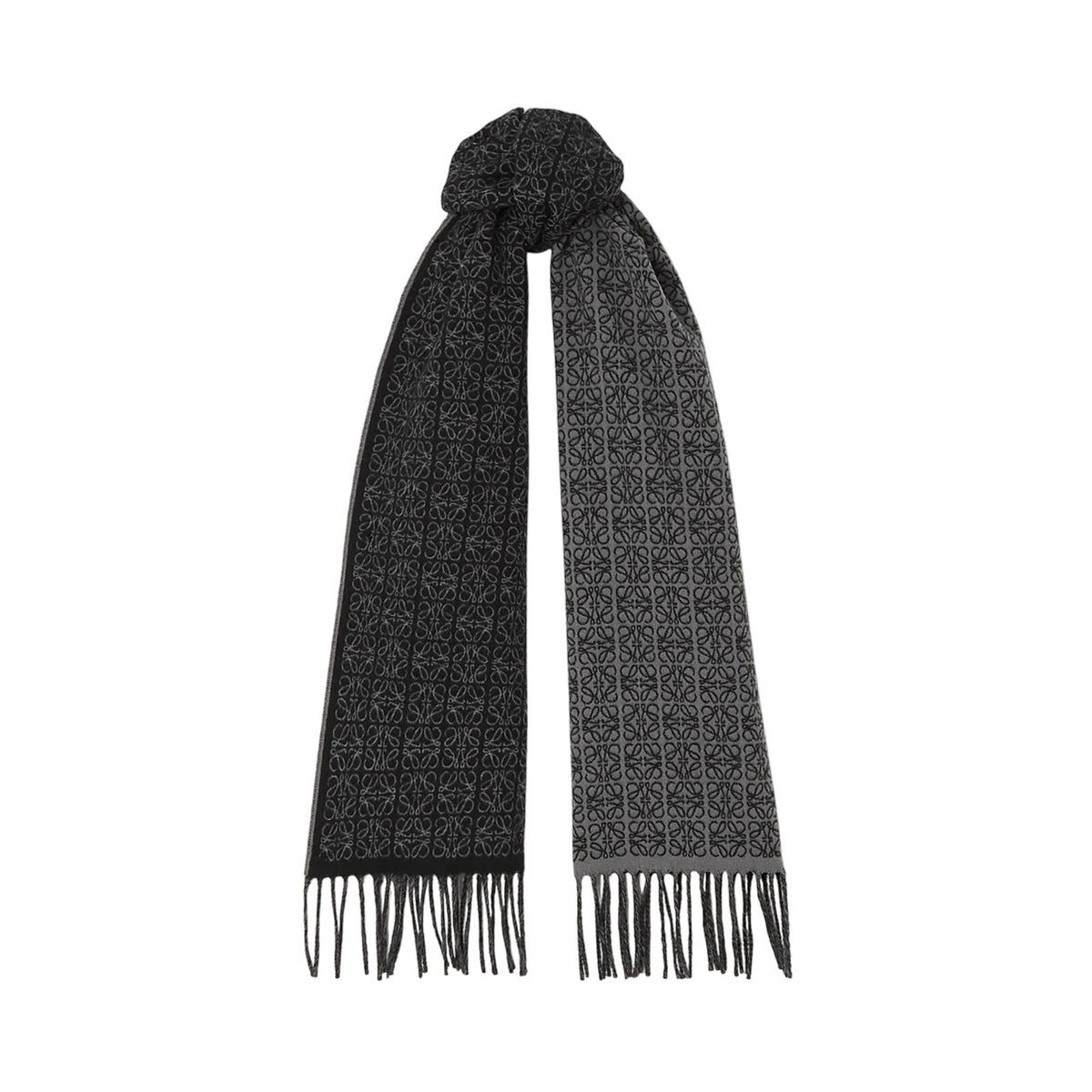 Loewe 'Reversible' Black Cashmere Leather-Trimmed Jacquard-Knit Cashmere Scarf Size OS