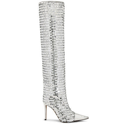 Alexandre Vauthier Silver Leather Sequined 105 Boot Size 8.5