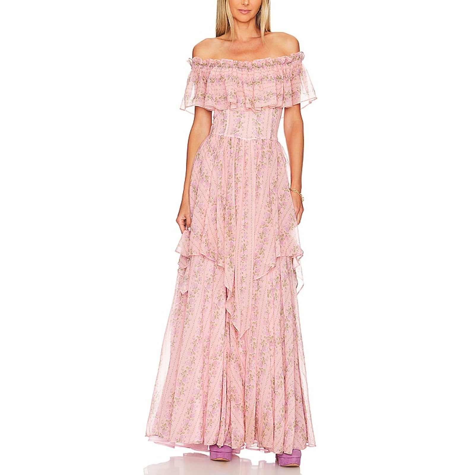 LoveShackFancy Pink Noni Off Shoulder Dress Size 2 - NWT